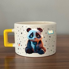 Mor Mürekkep Sad Üzgün Panda - Meslek: Öğretmen Sarı Kulplu Kare Meslek Hediyesi Bardak Kupa Fincan Mug