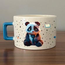 Mor Mürekkep Sad Üzgün Panda - Meslek: Öğretmen Mavi Kulplu Kare Meslek Hediyesi Bardak Kupa Fincan Mug