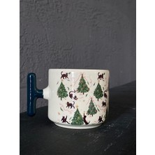 Mor Mürekkep Siyah Kediler ve Çam Ağaçlarıbeyaz Kulplu T Yılbaşı Hediyesi Bardak Kupa Fincan Mug