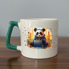Mor Mürekkep Sad Üzgün Panda - Meslek: Yazılımcı Yeşil Kulplu Prime Meslek Hediyesi Bardak Kupa Fincan Mug