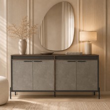 Voguemaxima Home Verona 4 Kapaklı Metal Ayaklı Konsol 184X44,5X91,6 cm Kahve Beton Antrasit
