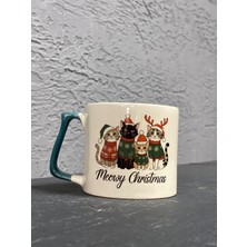 Mor Mürekkep Meowy Christmast Yılbaşı Kedileri Yeşil Kulplu Prime Yılbaşı Hediyesi Bardak Kupa Fincan Mug