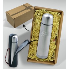 Bk Gift Kişiye Özel Hediye Kutulu 5500 Krom Deri Çantalı Seyahat Termosu 500ML
