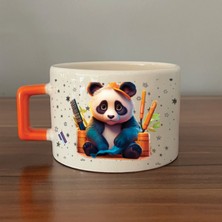 Mor Mürekkep Sad Üzgün Panda - Meslek: Kuaför Turuncu Kulplu Kare Meslek Hediyesi Bardak Kupa Fincan Mug
