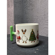 Mor Mürekkep Dörtlü Kaz Yeşil Kulplu T Yılbaşı Hediyesi Bardak Kupa Fincan Mug