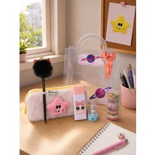 Munis Sevimli Yıldız Temalı Kırtasiye Seti / Peluş Kalem Kutusu, Hb Kalem, Silgi, Washi Bantlar, Kalemtraş