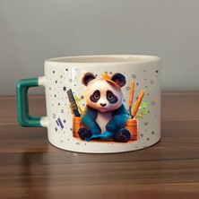 Mor Mürekkep Sad Üzgün Panda - Meslek: Kuaför Yeşil Kulplu Kare Meslek Hediyesi Bardak Kupa Fincan Mug
