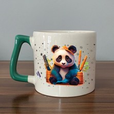 Mor Mürekkep Sad Üzgün Panda - Meslek: Kuaför Yeşil Kulplu Prime Meslek Hediyesi Bardak Kupa Fincan Mug