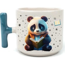 Mor Mürekkep Sad Üzgün Panda - Meslek: Öğrenci Mavi Kulplu T Meslek Hediyesi Bardak Kupa Fincan Mug