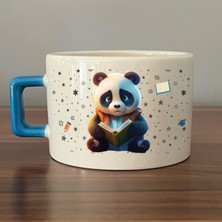 Mor Mürekkep Sad Üzgün Panda - Meslek: Öğrenci Mavi Kulplu Kare Meslek Hediyesi Bardak Kupa Fincan Mug