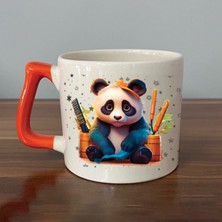 Mor Mürekkep Sad Üzgün Panda - Meslek: Kuaför Turuncu Kulplu Prime Meslek Hediyesi Bardak Kupa Fincan Mug