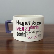 Mor Mürekkep Senin En Güzel Yerin Memelerin Mor Kulplu Kare Mizahi Hediyesi Bardak Kupa Fincan Mug
