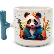 Mor Mürekkep Sad Üzgün Panda - Meslek: Kuaför Mavi Kulplu T Meslek Hediyesi Bardak Kupa Fincan Mug