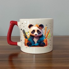 Mor Mürekkep Sad Üzgün Panda - Meslek: Kuaför Kırmızı Kulplu Prime Meslek Hediyesi Bardak Kupa Fincan Mug