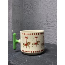Mor Mürekkep Tam Tur Atlı Karınca Yeşil Kulplu T Yılbaşı Hediyesi Bardak Kupa Fincan Mug