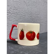 Mor Mürekkep Domates Şekilli ve Yazılı Kırmızı Kulplu Prime Yılbaşı Hediyesi Bardak Kupa Fincan Mug