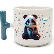 Mor Mürekkep Sad Üzgün Panda - Meslek: Öğretmen Mavi Kulplu T Meslek Hediyesi Bardak Kupa Fincan Mug