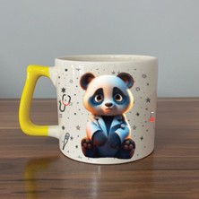 Mor Mürekkep Sad Üzgün Panda - Meslek: Doktor Sarı Kulplu Prime Meslek Hediyesi Bardak Kupa Fincan Mug