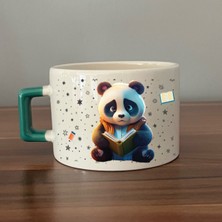 Mor Mürekkep Sad Üzgün Panda - Meslek: Öğrenci Yeşil Kulplu Kare Meslek Hediyesi Bardak Kupa Fincan Mug