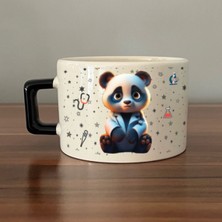 Mor Mürekkep Sad Üzgün Panda - Meslek: Doktor Siyah Kulplu Kare Meslek Hediyesi Bardak Kupa Fincan Mug