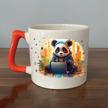 Mor Mürekkep Sad Üzgün Panda - Meslek: Yazılımcı Turuncu Kulplu Prime Meslek Hediyesi Bardak Kupa Fincan Mug