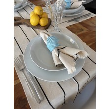 Monochrome Çizgili %100 Pamuk Runner & 2 Peçete Seti