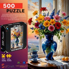 Soi Craft 500 Parça Puzzle Mavi Vazo ve Karışık Çiçekler Gün Batımı #264