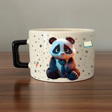 Mor Mürekkep Sad Üzgün Panda - Meslek: Öğretmen Siyah Kulplu Kare Meslek Hediyesi Bardak Kupa Fincan Mug