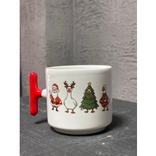 Mor Mürekkep Dörtlü Kaz Beyaz Kulplu T Yılbaşı Hediyesi Bardak Kupa Fincan Mug