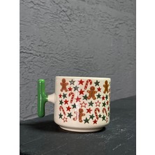 Mor Mürekkep Karışık Yıl Başı Desenleri Yeşil Kulplu T Yılbaşı Hediyesi Bardak Kupa Fincan Mug
