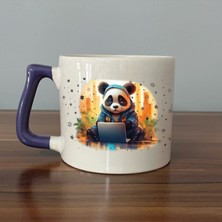 Mor Mürekkep Sad Üzgün Panda - Meslek: Yazılımcı Mor Kulplu Prime Meslek Hediyesi Bardak Kupa Fincan Mug