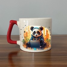 Mor Mürekkep Sad Üzgün Panda - Meslek: Yazılımcı Kırmızı Kulplu Prime Meslek Hediyesi Bardak Kupa Fincan Mug