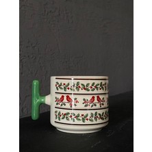 Mor Mürekkep Kokina Çiçeği Beyaz Kulplu T Yılbaşı Hediyesi Bardak Kupa Fincan Mug