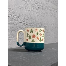 Mor Mürekkep Çam Ağacı ve Yıldız Tam Turyeşil Kulplu Arya Yılbaşı Hediyesi Bardak Kupa Fincan Mug