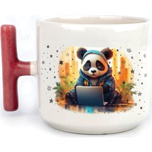 Mor Mürekkep Sad Üzgün Panda - Meslek: Yazılımcı Kırmızı Kulplu T Meslek Hediyesi Bardak Kupa Fincan Mug