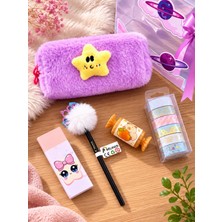 Munis Sevimli Yıldız Temalı Kırtasiye Seti / Peluş Kalem Kutusu, Hb Kalem, Silgi, Washi Bantlar, Kalemtraş