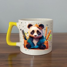 Mor Mürekkep Sad Üzgün Panda - Meslek: Kuaför Sarı Kulplu Prime Meslek Hediyesi Bardak Kupa Fincan Mug