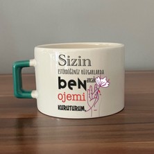 Mor Mürekkep Sizin Estirdiğiniz Rüzgar Ile Yeşil Kulplu Kare Laf Sokma Hediyesi Bardak Kupa Fincan Mug