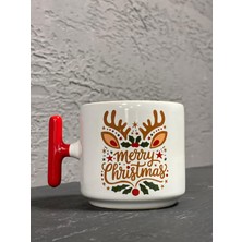 Mor Mürekkep Merry Christmas Geyik Boynuzlu Kırmızı Kulplu T Yılbaşı Hediyesi Bardak Kupa Fincan Mug