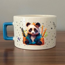 Mor Mürekkep Sad Üzgün Panda - Meslek: Kuaför Mavi Kulplu Kare Meslek Hediyesi Bardak Kupa Fincan Mug