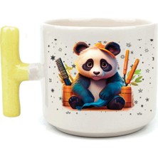Mor Mürekkep Sad Üzgün Panda - Meslek: Kuaför Sarı Kulplu T Meslek Hediyesi Bardak Kupa Fincan Mug