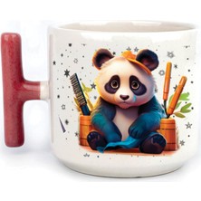 Mor Mürekkep Sad Üzgün Panda - Meslek: Kuaför Kırmızı Kulplu T Meslek Hediyesi Bardak Kupa Fincan Mug
