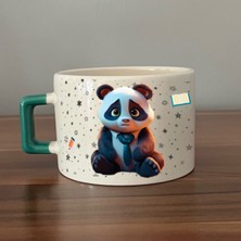 Mor Mürekkep Sad Üzgün Panda - Meslek: Öğretmen Yeşil Kulplu Kare Meslek Hediyesi Bardak Kupa Fincan Mug