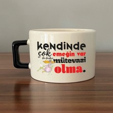 Mor Mürekkep Kendinde Çok Emeğin Var Siyah Kulplu Kare Motivasyon Hediyesi Bardak Kupa Fincan Mug
