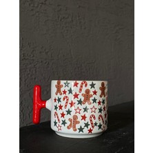 Mor Mürekkep Karışık Yıl Başı Desenleri Beyaz Kulplu T Yılbaşı Hediyesi Bardak Kupa Fincan Mug