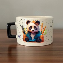 Mor Mürekkep Sad Üzgün Panda - Meslek: Kuaför Siyah Kulplu Kare Meslek Hediyesi Bardak Kupa Fincan Mug
