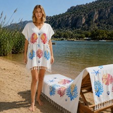 Tropical Mercan Plaj Elbisesi ve Peştemal 2'li Set 1 Mavi Fil Plaj Elbisesi ve Peştemal 2'li Set 2 Pırlanta Textile Mavi Fil Plaj Elbisesi ve Peştemal 2'li Set