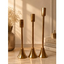 Hureggo Vintage  Minimalist Fransız Stil Gold Metal 3'lü Şamdan Seti - 22/25/28 cm
