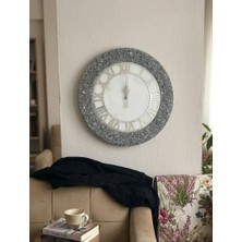Duvarsaati -35CM- Modern Dekoratif Duvar Saati - El Yapımı Gümüş Taş Detaylı - Epoksi Duvar Saati