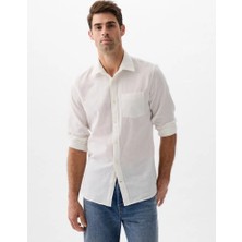 Gap V-Ls Standard Lınen Cotton Keten Karışımı Beyaz Gömlek 885302000
